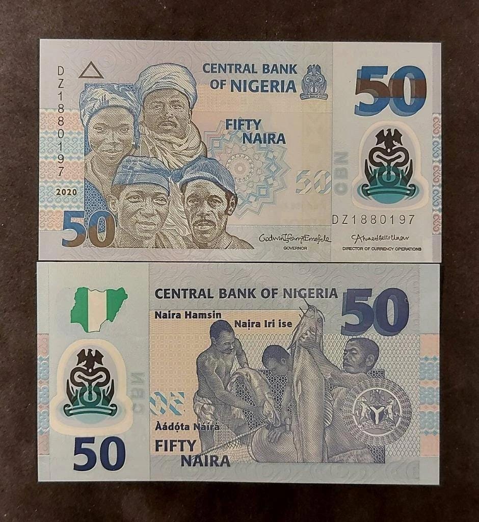 NIGERIA 50 Naira; P-40j, UNCIRCULATED; 2020; features 4 Nigerian Portraits; Fishermen