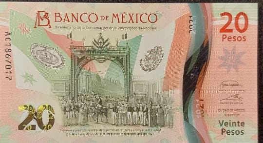 MEXICO 20 Pesos Banknote, B-721b; UNCIRCULATED from 2021, Polymer