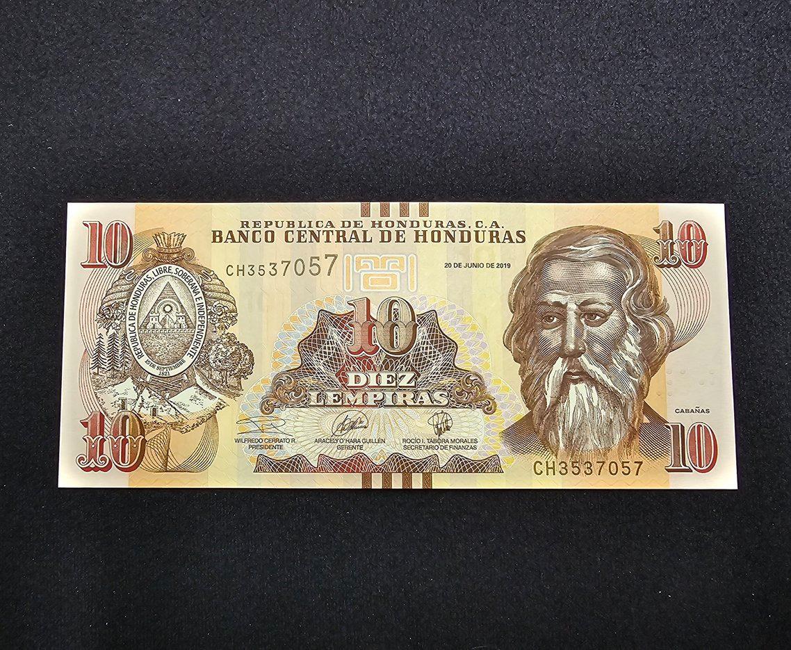 HONDURAS 10 Lempira Banknote, B-347d, UNCIRCULATED from 2019; featuring the city University