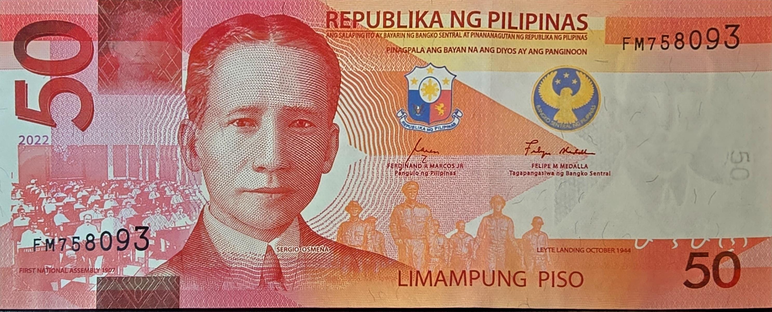 PHILIPPINES 50 Piso, B-1097a, 2022 UNCIRCULATED; Features a Volcano
