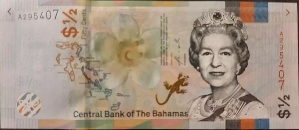 BAHAMAS 1/2 Dollar, P-77aa, UNCIRCULATED, 2019, Queen Elizabeth II, Lizard