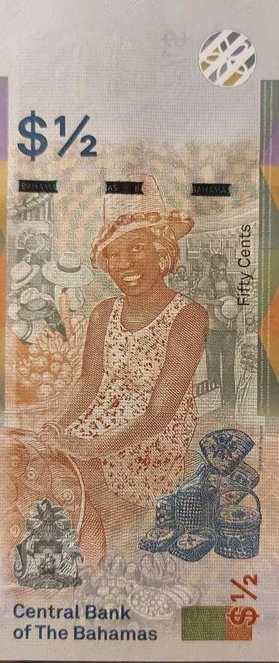 BAHAMAS 1/2 Dollar, P-77aa, UNCIRCULATED, 2019, Queen Elizabeth II, Lizard