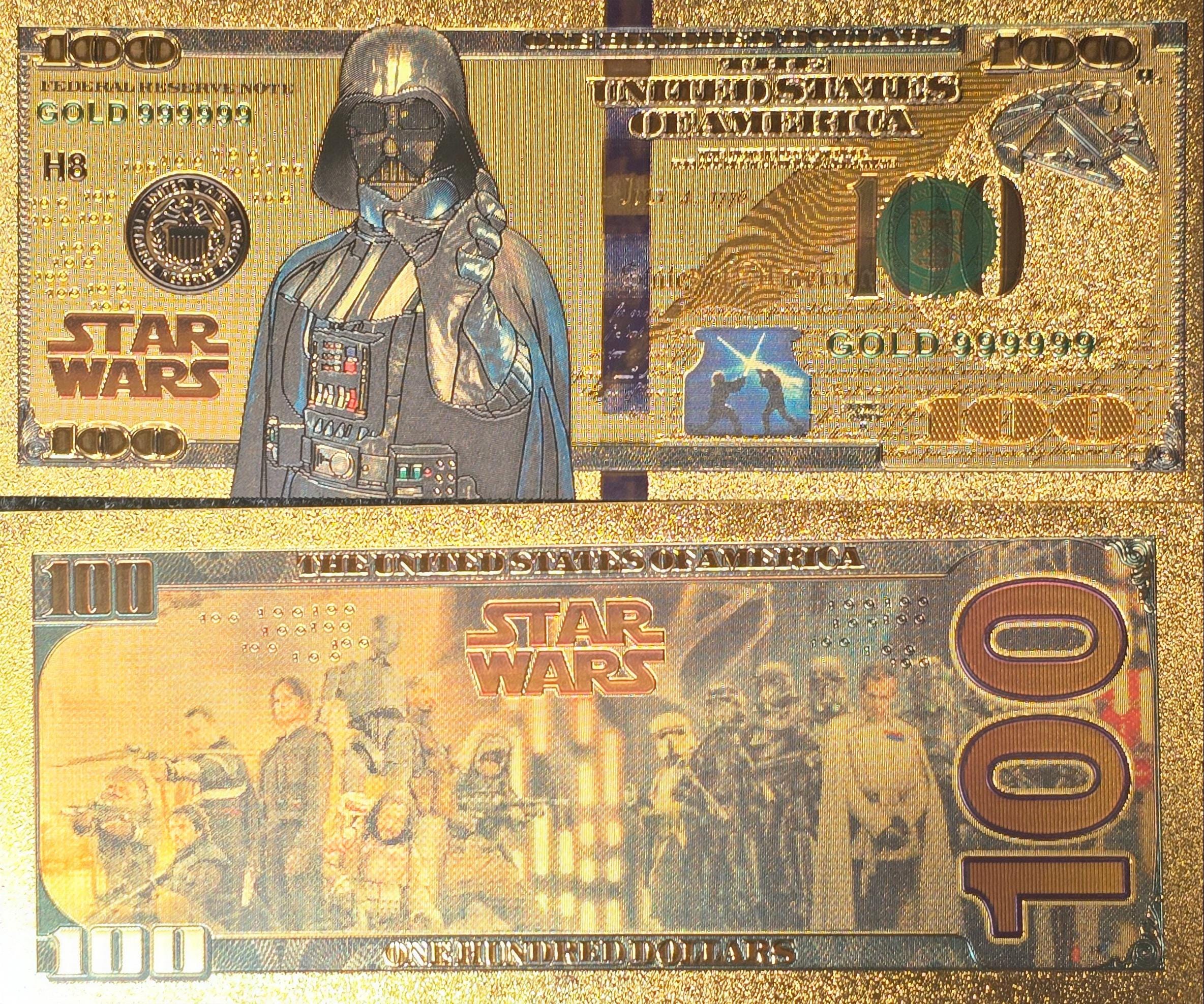 DARTH VADER: Star Wars Galaxy .9999 GOLD Foil 100 Dollars Fantasy Note; Full color scene on back; Comes in a Collector Display holder