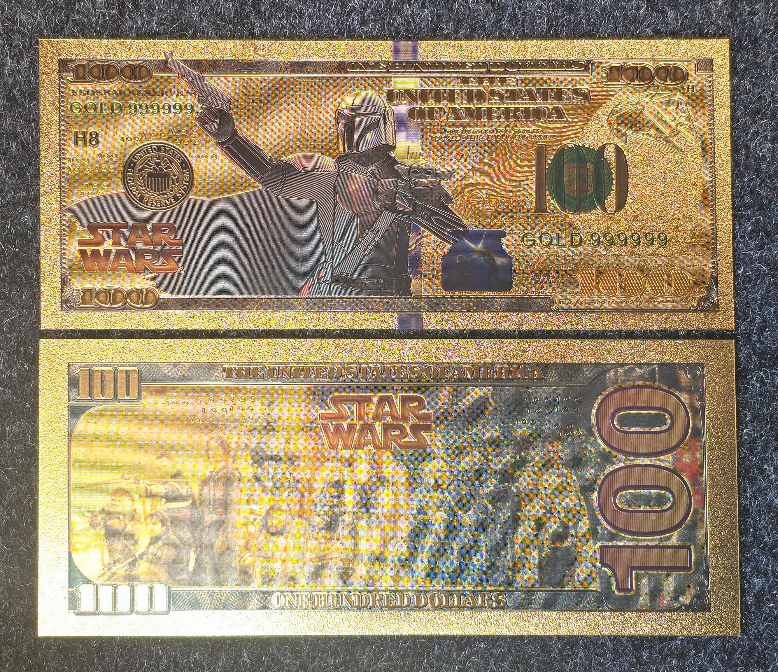 MANDALORIAN: Star Wars Galaxy .9999 GOLD Foil 100 Fantasy Note; Full color scene on back; Comes in a Collector Display holder