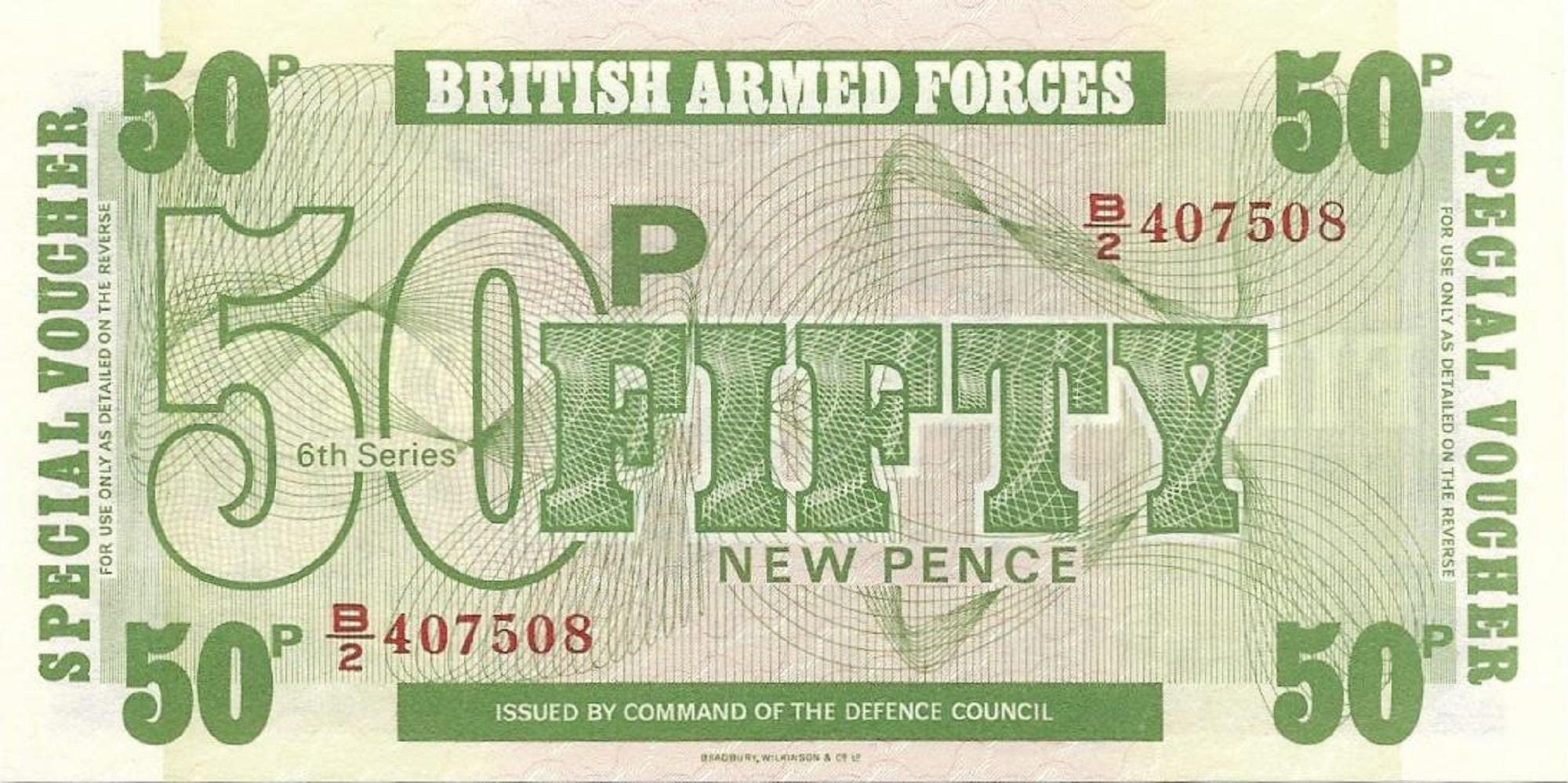 BRITISH Armed Forces MILITARY Certificate; 50 Pence PM-49; Uncirculated, 1972