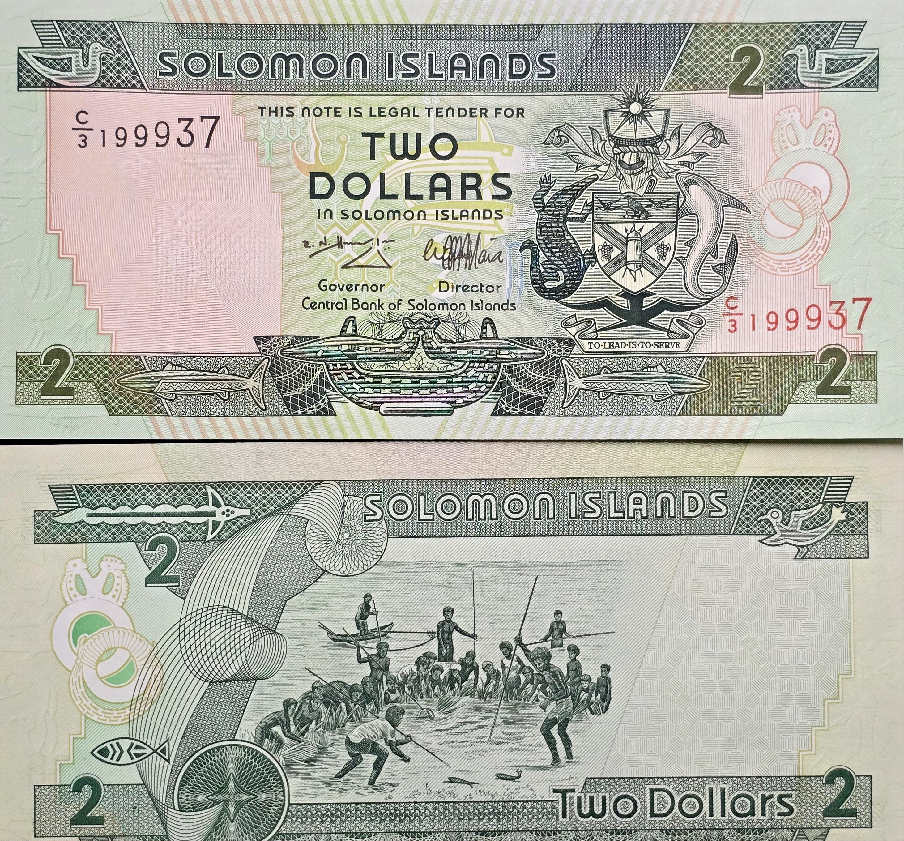 SOLOMON ISLANDS 2 Dollars, P18, UNCIRCULATED, 1997; Community Fishing Scene