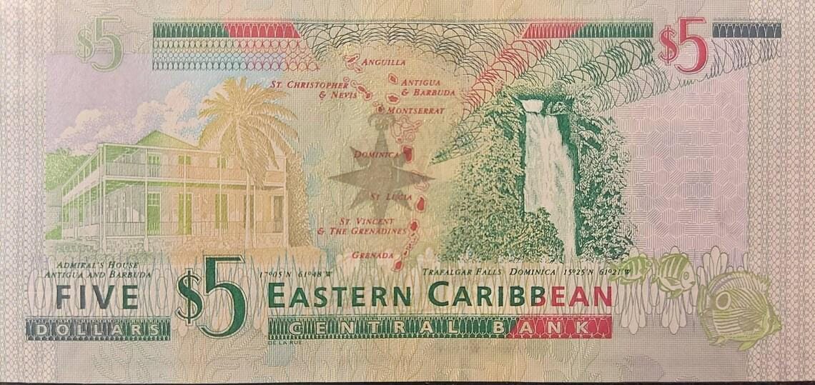 Eastern Caribbean Central Bank 5 Dollars, P-47, UNCIRCULATED, 2008; Queen Elizabeth II