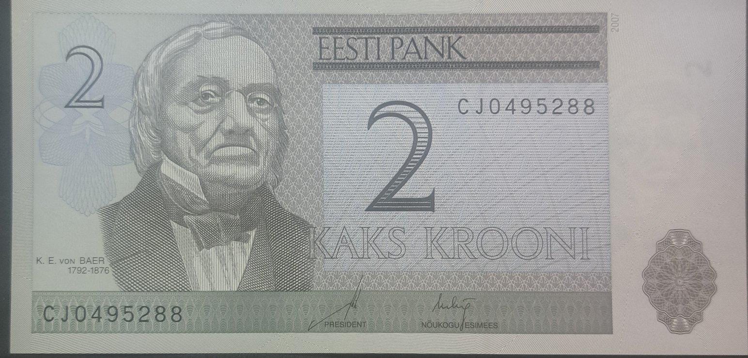ESTONIA 2 Kroon, P-85b; UNCIRCULATED, 2007; features Tartu University
