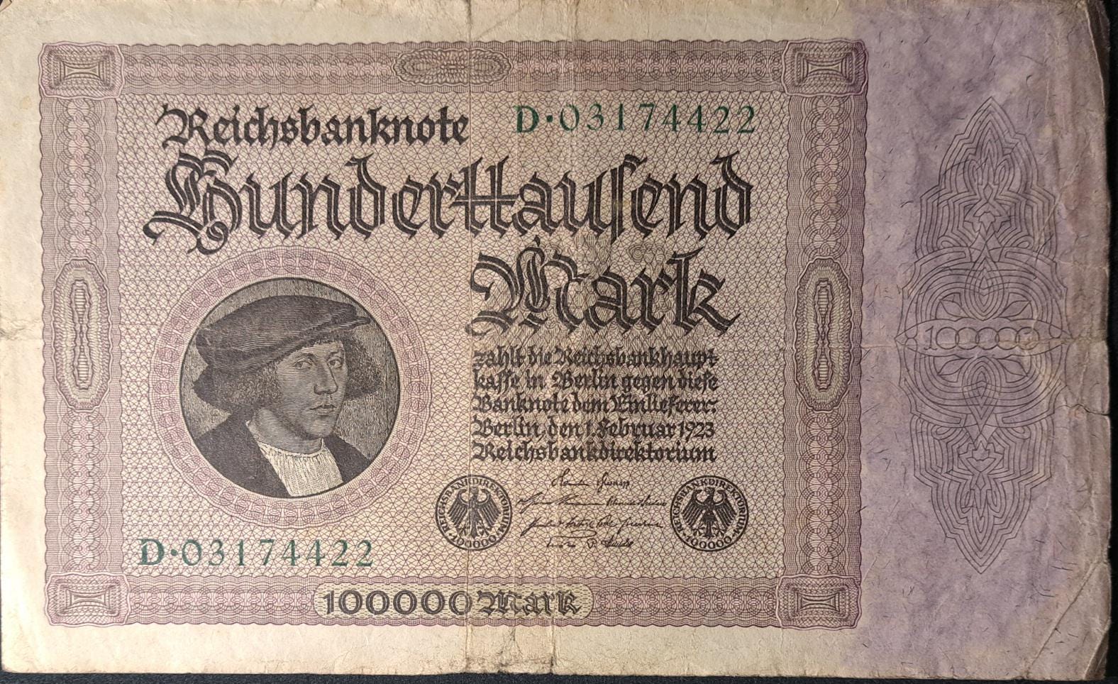 GERMANY 100 000 Marks; p-83a, 1923, Fine to Very Fine; Portrait of a merchant