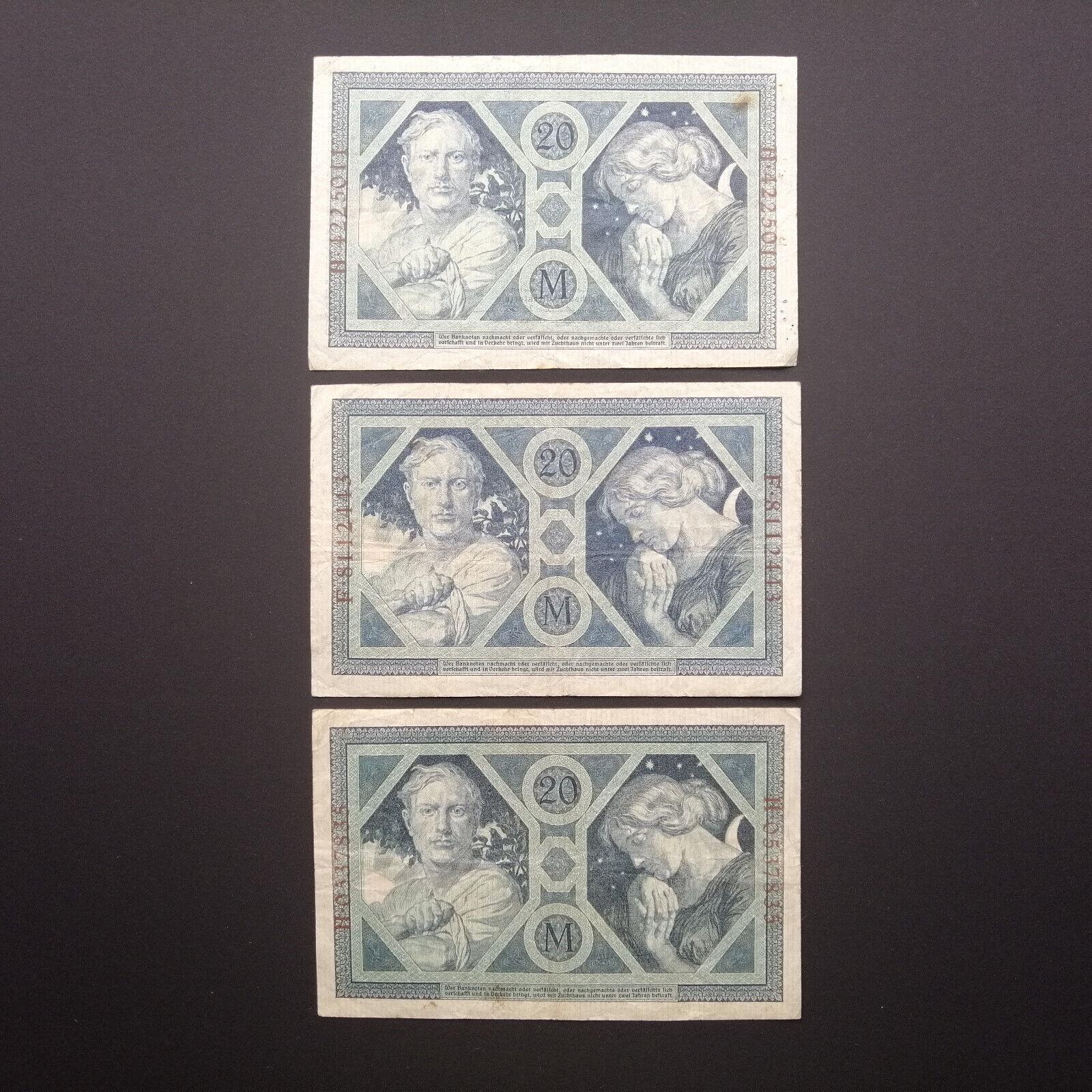 GERMANY 20 Marks, p-63 from 1915, Fine, Men with Cornucopias filled with money