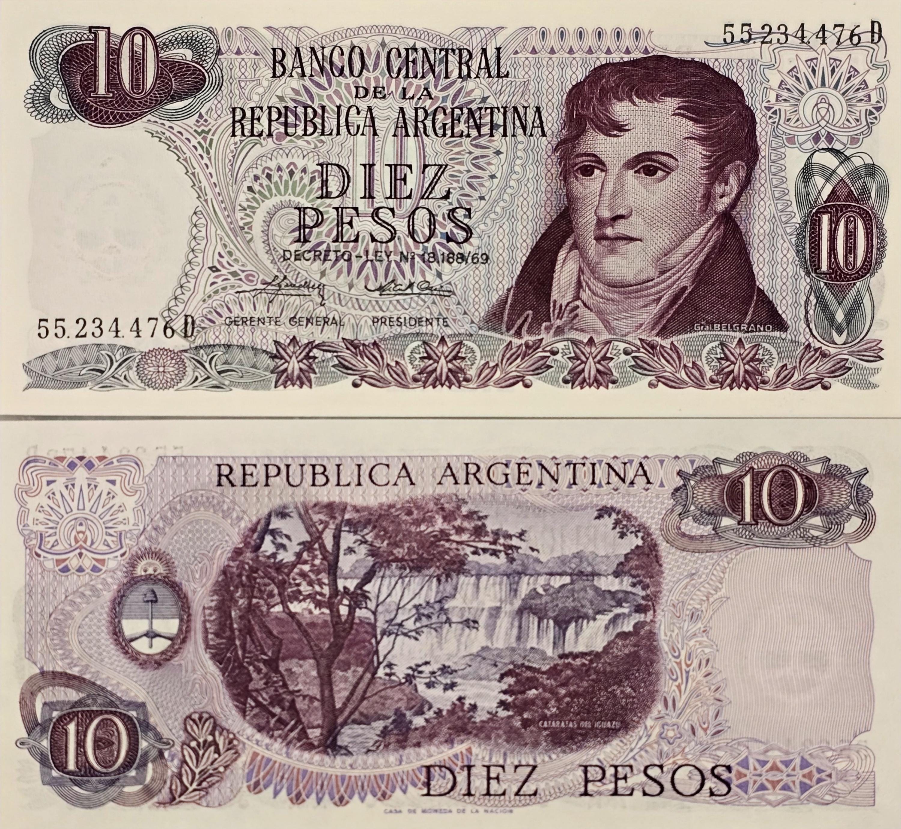 Argentina 10 Pesos, P-300, 1976, UNCIRCULATED,  SIGNATURE VARIETY 2