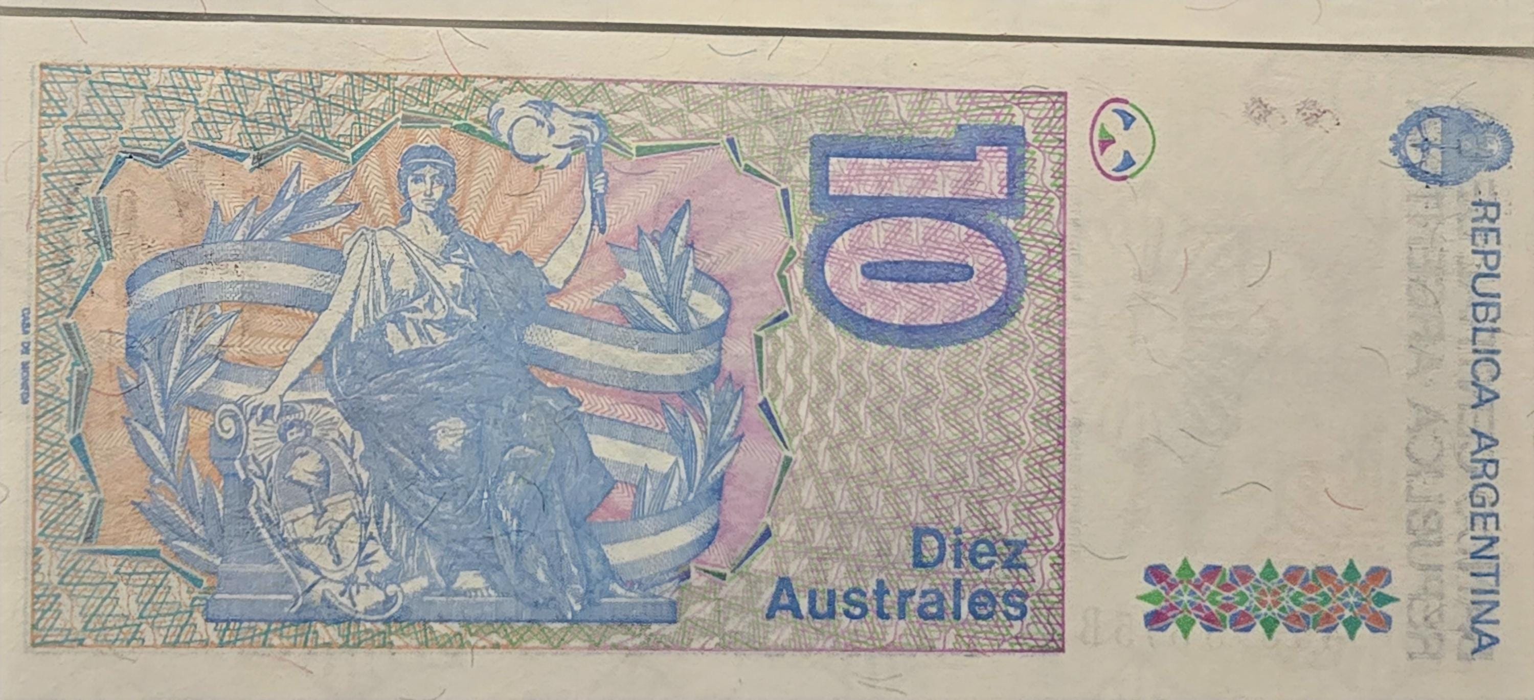 Argentina 10 Australes, P-325b, UNCIRCULATED; 1985; features S. Derqui