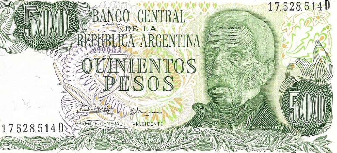 Argentina 500 Pesos, P-303b; UNCIRCULATED, 1977; Rare Thread Variety; features an Army Monument