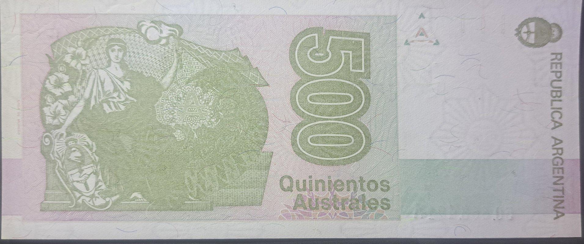 Argentina 500 Australes, P-328b, 1988-90, UNCIRCULATED; Features N. Avellaneda