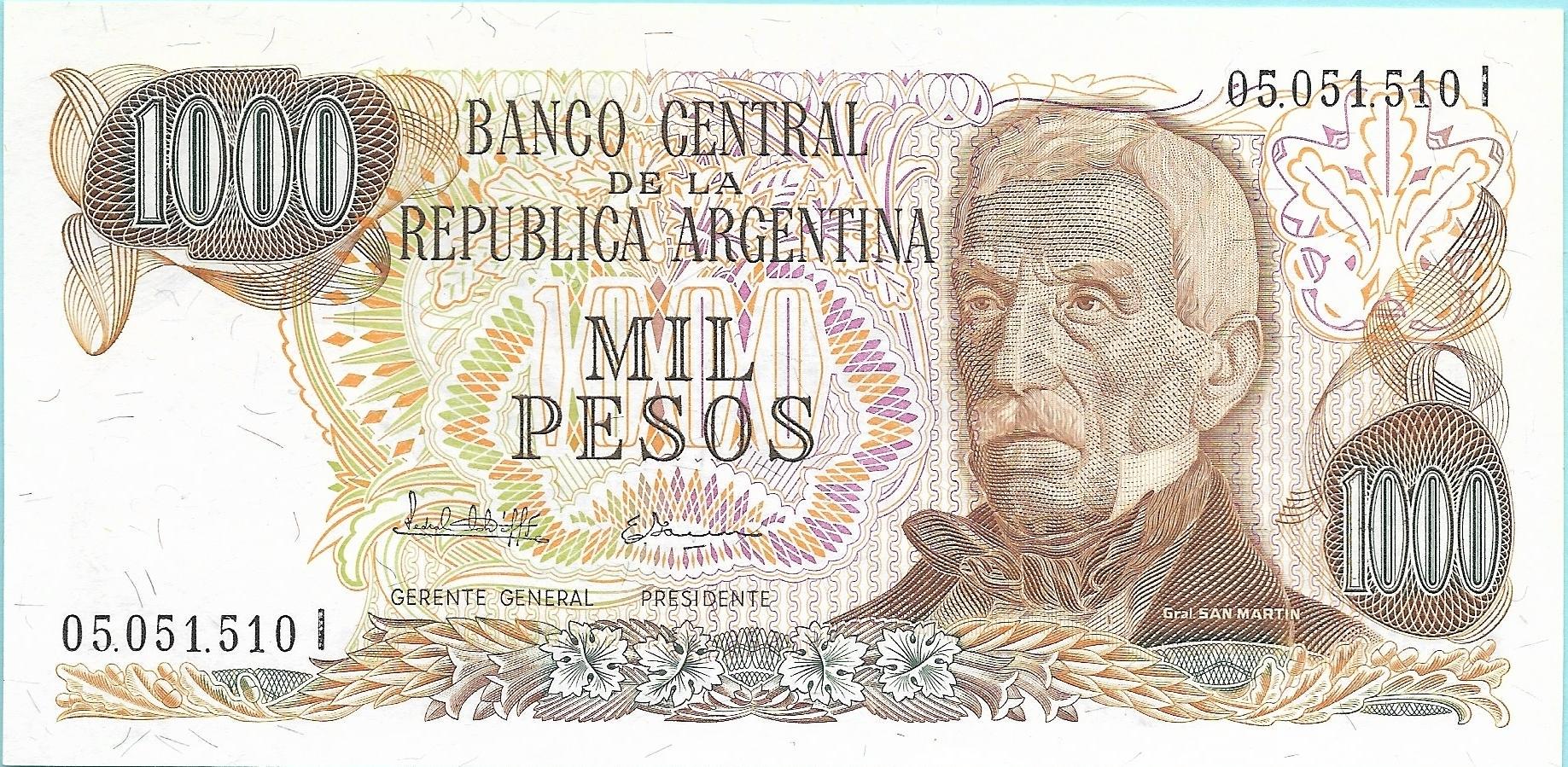 Argentina 1000 Pesos, P-304d; UNCIRCULATED; 1976-83; features a Plaza