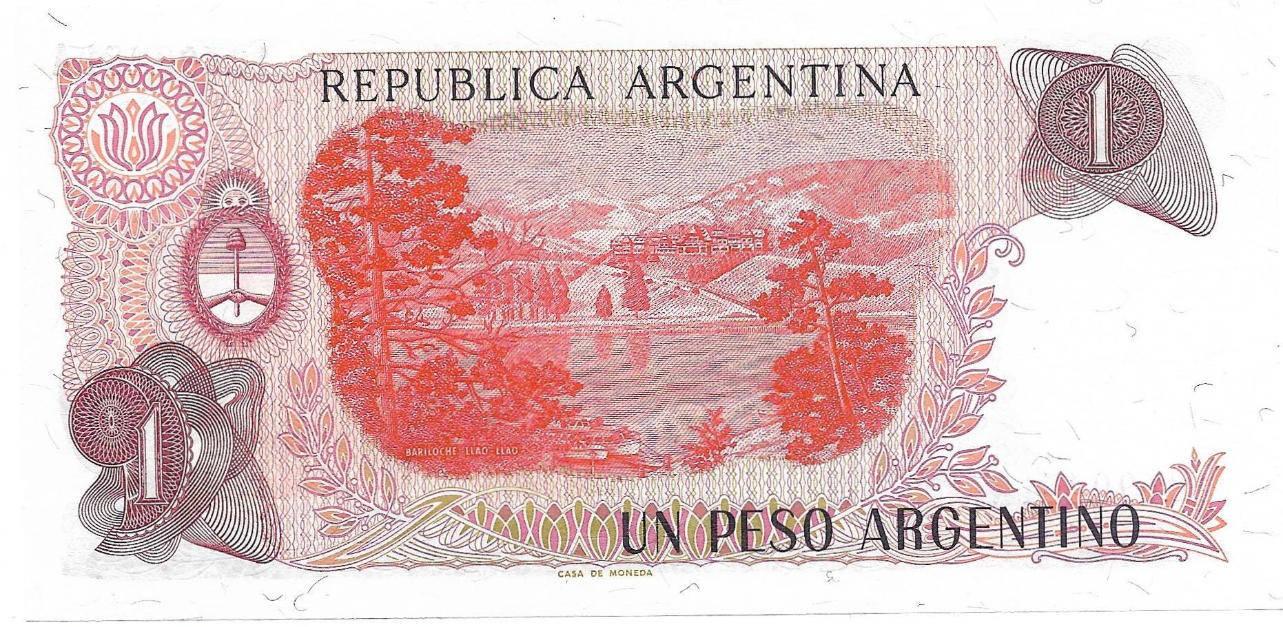 Argentina 1 Pesos Argentinos, P-311; Signature variety 1; UNCIRCULATED, 1983; Features Lake scene