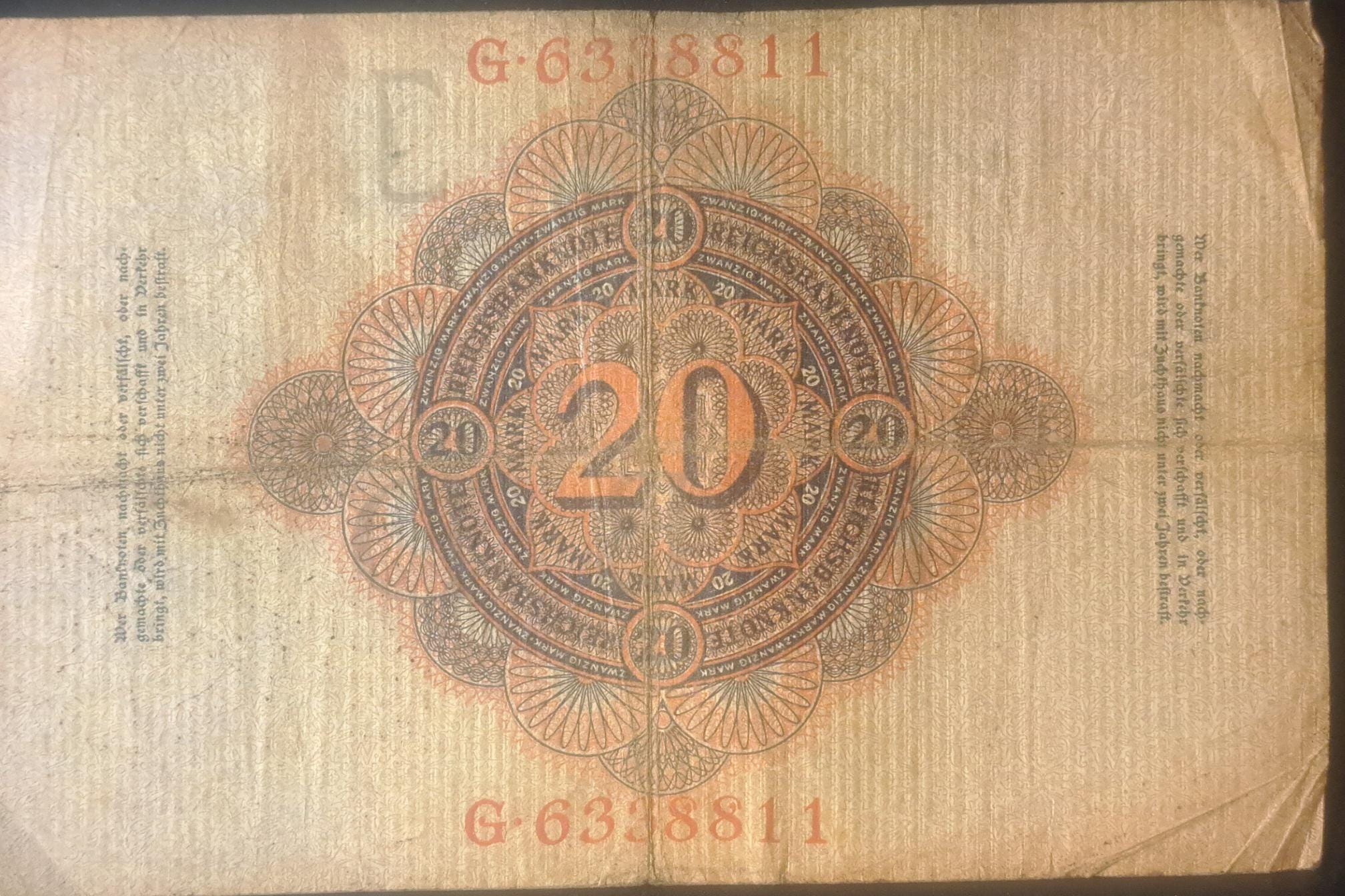 GERMANY 20 Marks, p-40b, 1910, Very Good to Fine, eagle design