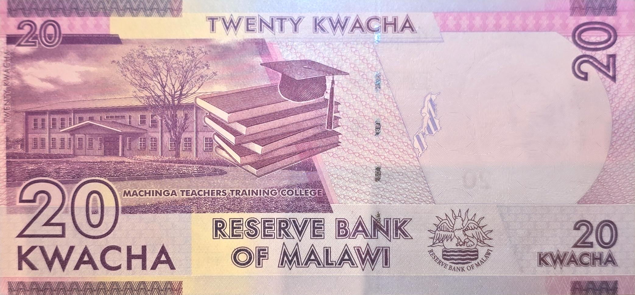 MALAWI 20 Kwacha, P-63e, UNCIRCULATED, 2019; features a School and Books