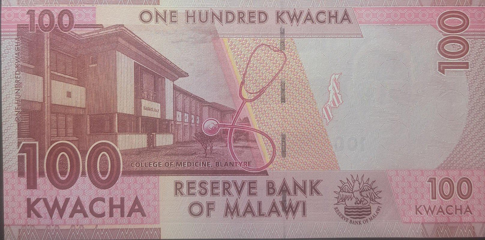 MALAWI 100 Kwacha, P-65d, UNCIRCULATED, 2019, features the College of Medicine