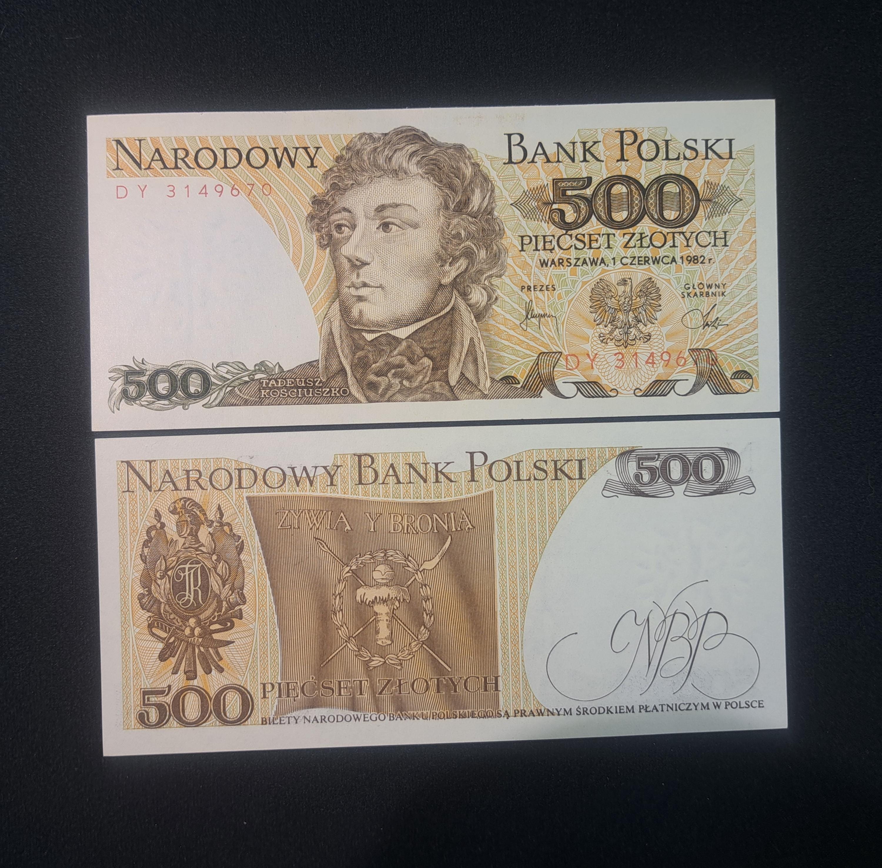 POLAND 500 Zlotych, P-145d, 1982; UNCIRCULATED; features T. Kosciuszko