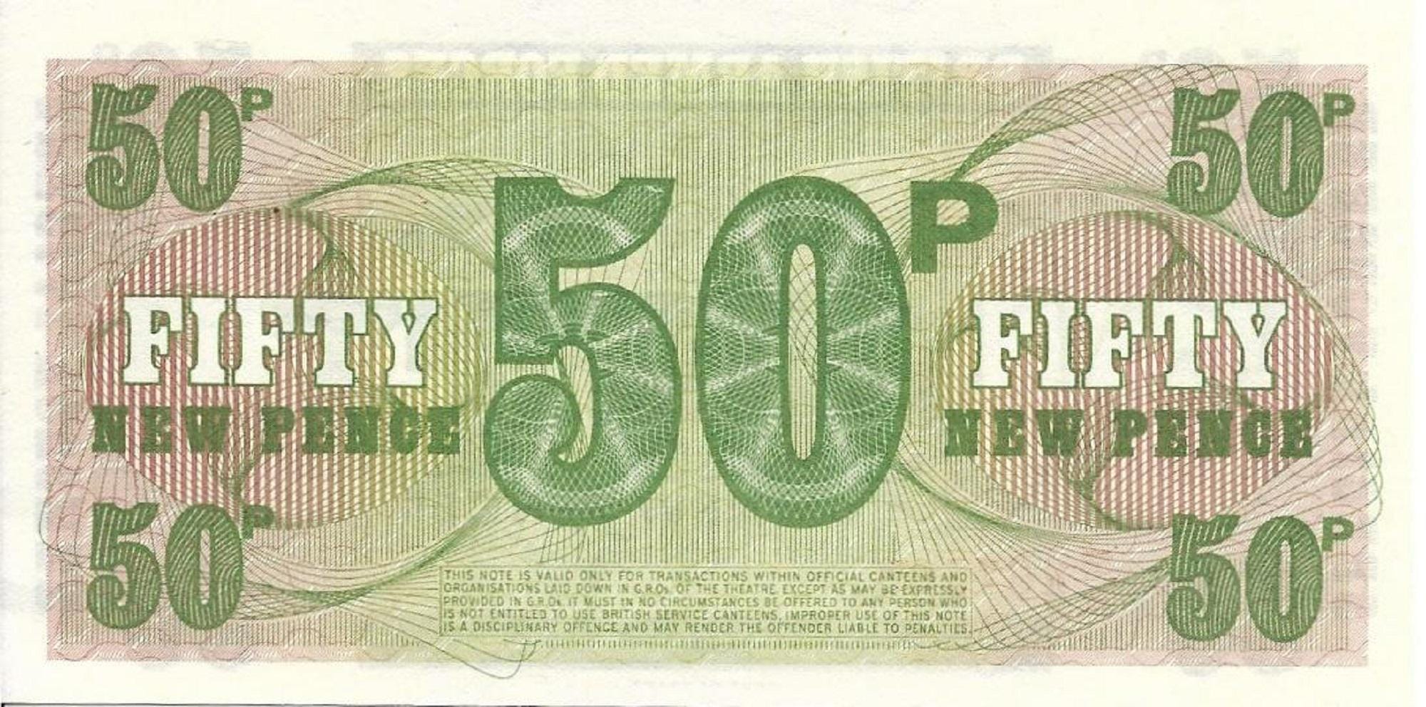 BRITISH Armed Forces MILITARY Certificate; 50 Pence PM-49; Uncirculated, 1972