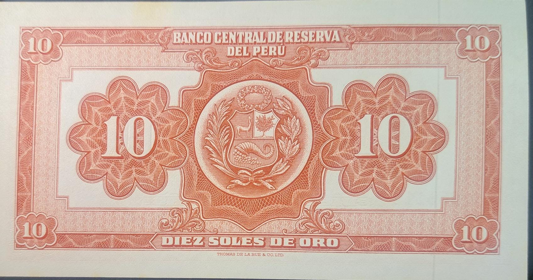 PERU 10 Soles de Oro, P-84, UNCIRCULATED, 1968; Featuring Liberty holding shield
