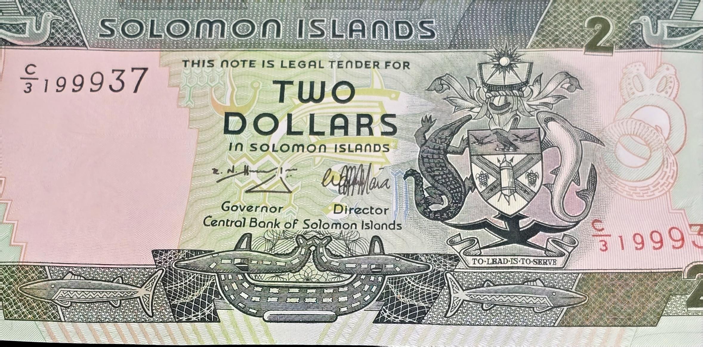 SOLOMON ISLANDS 2 Dollars, P18, UNCIRCULATED, 1997; Community Fishing Scene