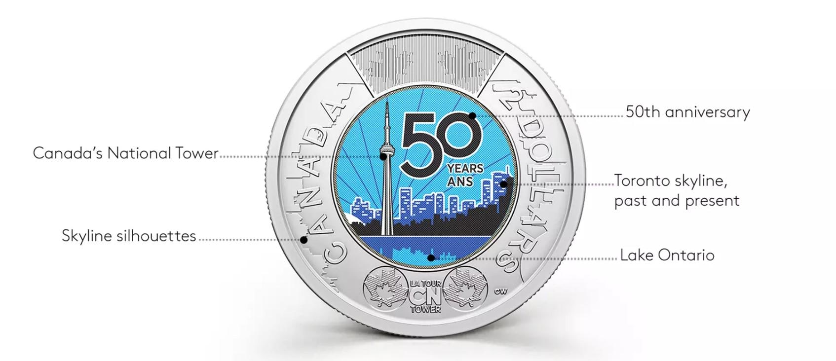 2026 CANADA Twonie, GLoW-In-The Dark, from Special Wrap roll, BU, 50th Anniversary CN Tower