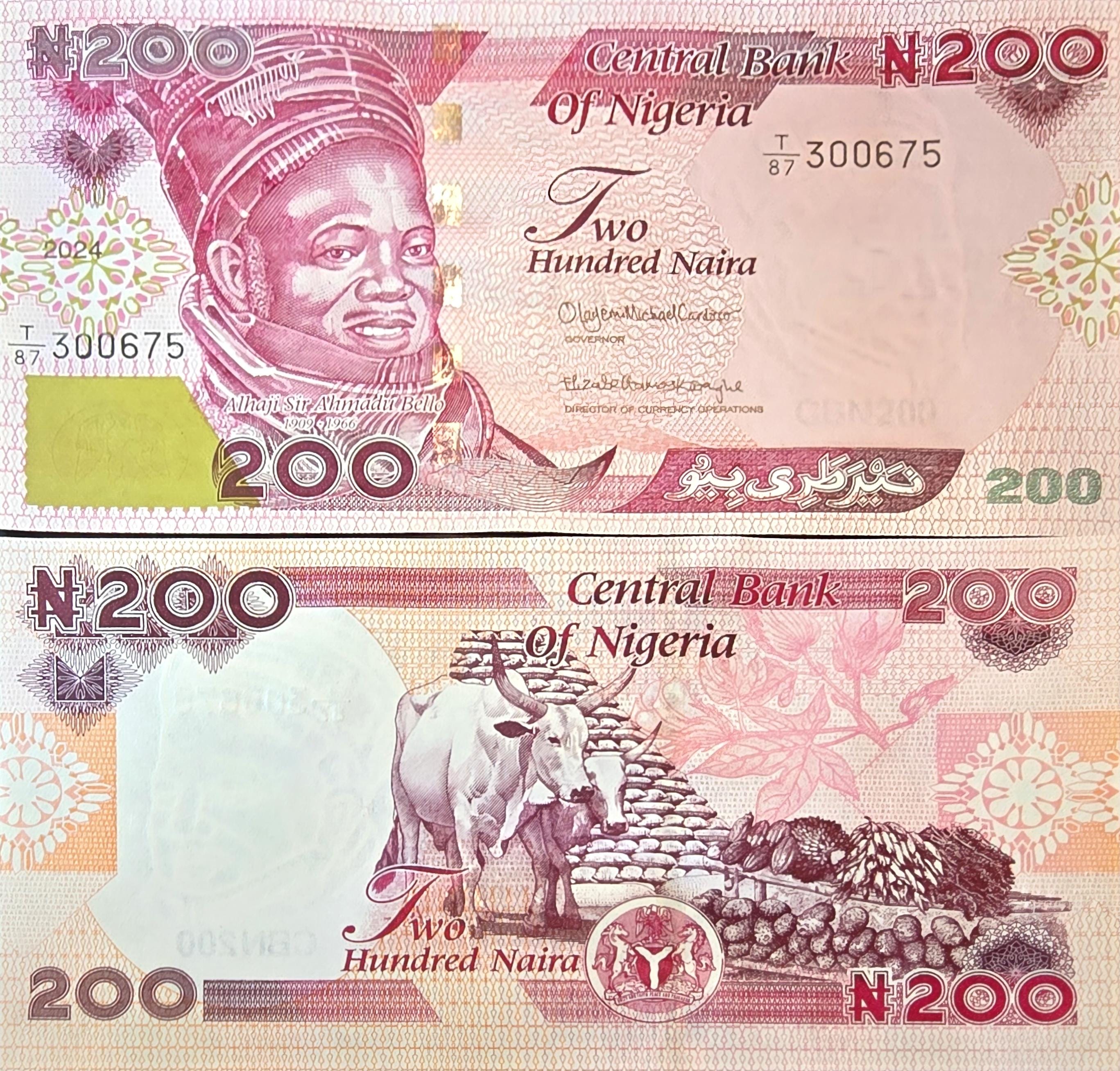 NIGERIA 200 Naira Banknote, B244e, UNCIRCULATED from 2024; features Cows