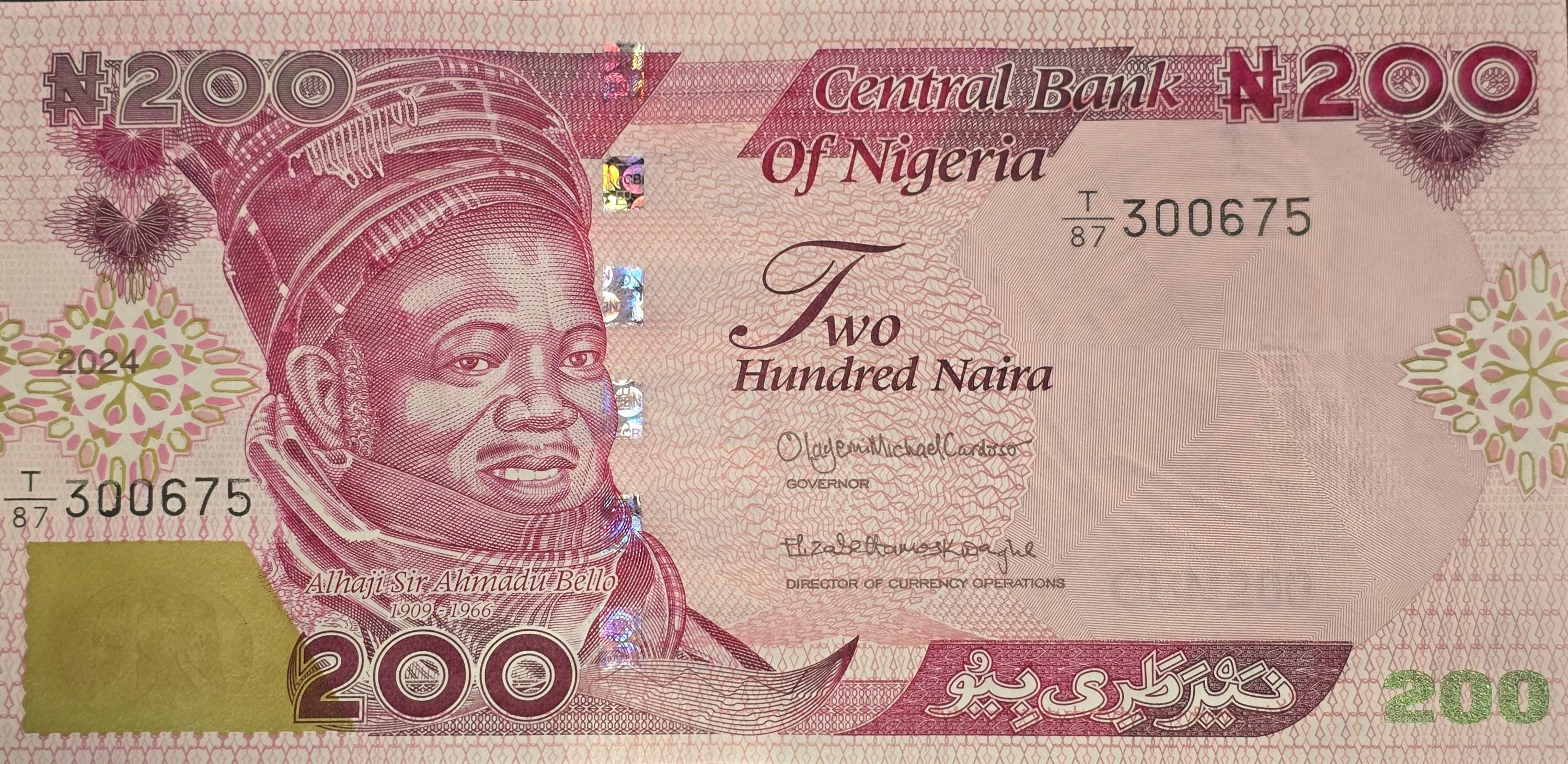 NIGERIA 200 Naira Banknote, B244e, UNCIRCULATED from 2024; features Cows