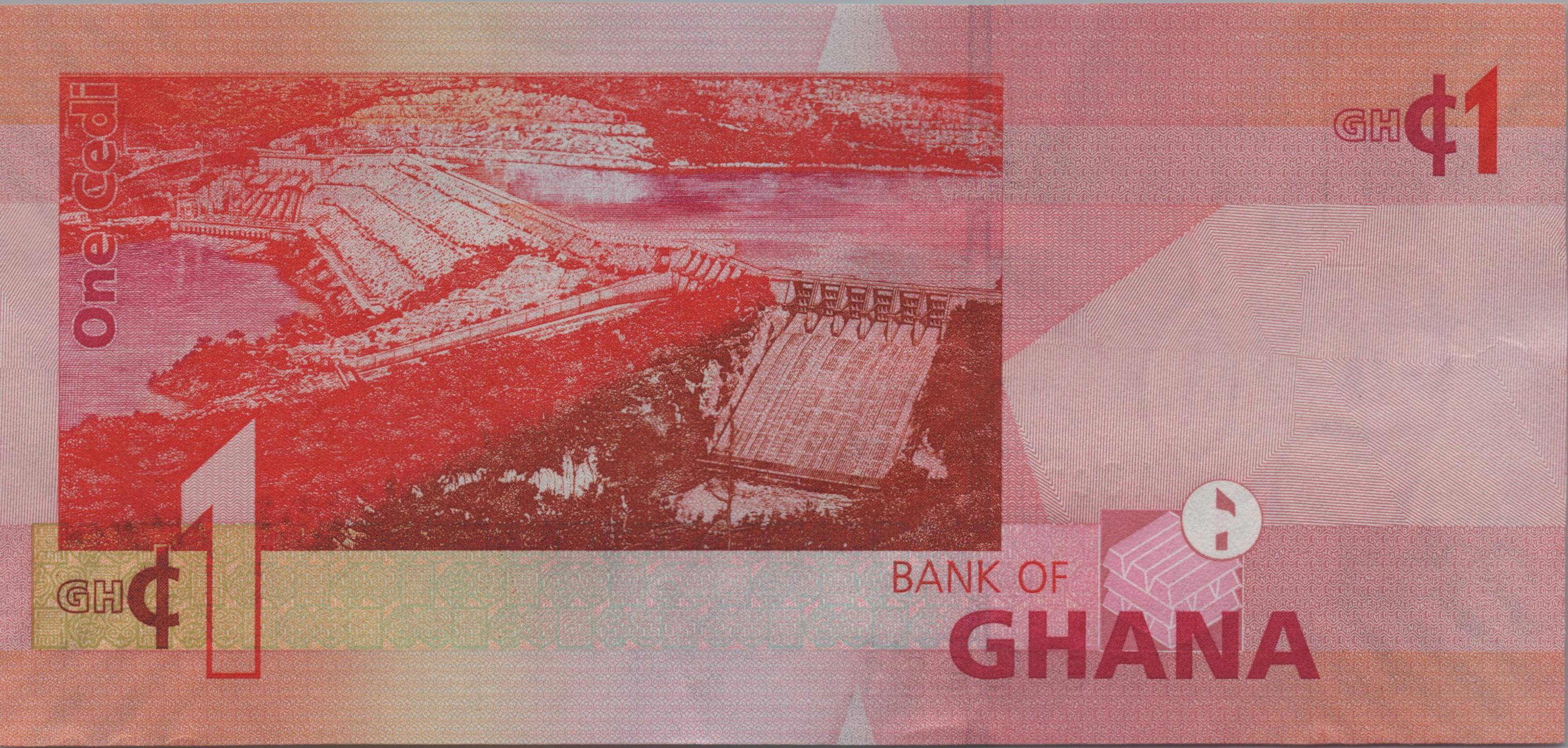 GHANA 1 Cedi Banknote, P37a, 2007, UNCIRCULATED; Features Qwame Nkruma. other leaders and a Dam