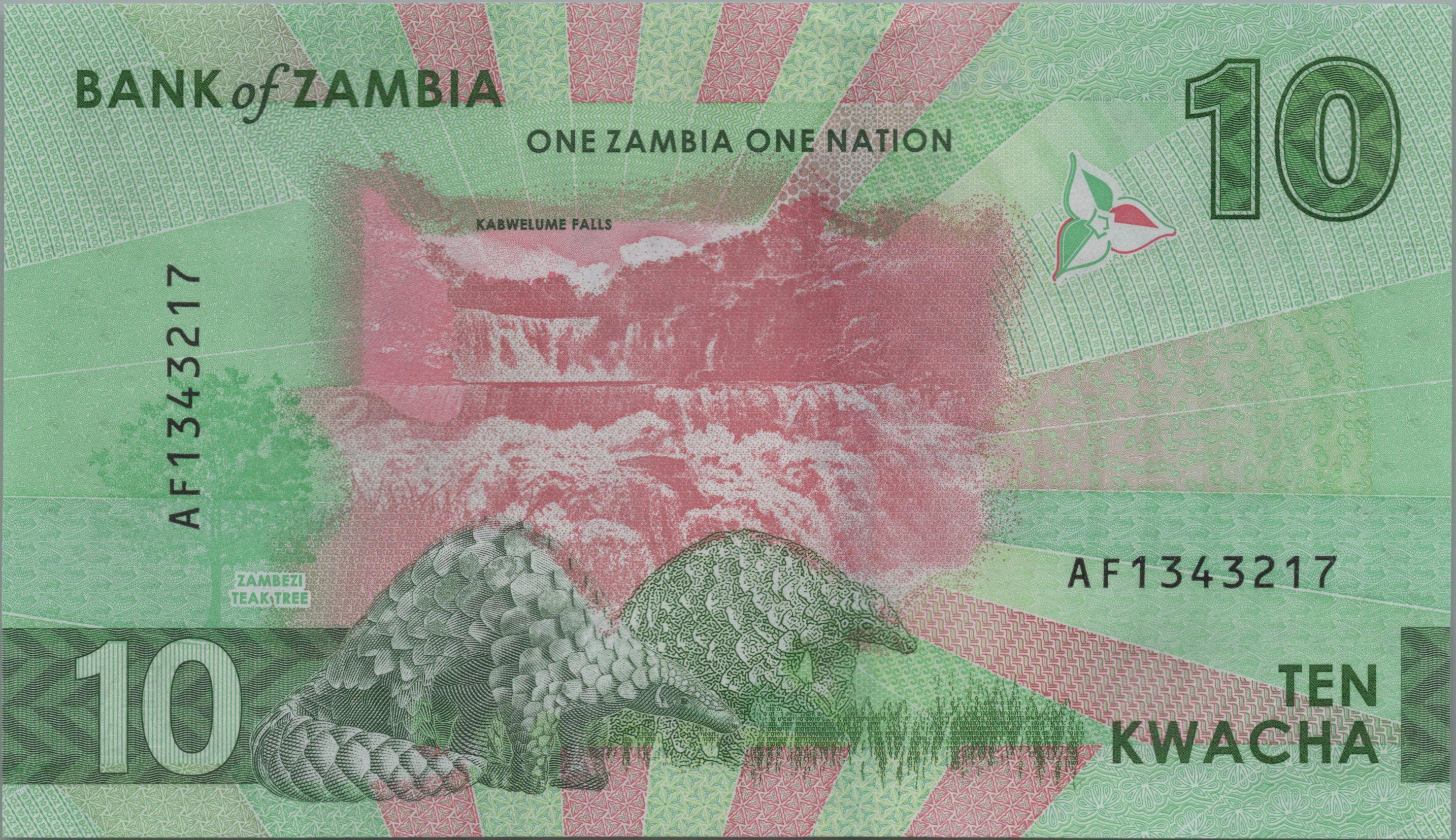 ZAMBIA 10 Kwacha, B171a, 2024, UNCIRCULATED; Features Kariba Dam and Eagle