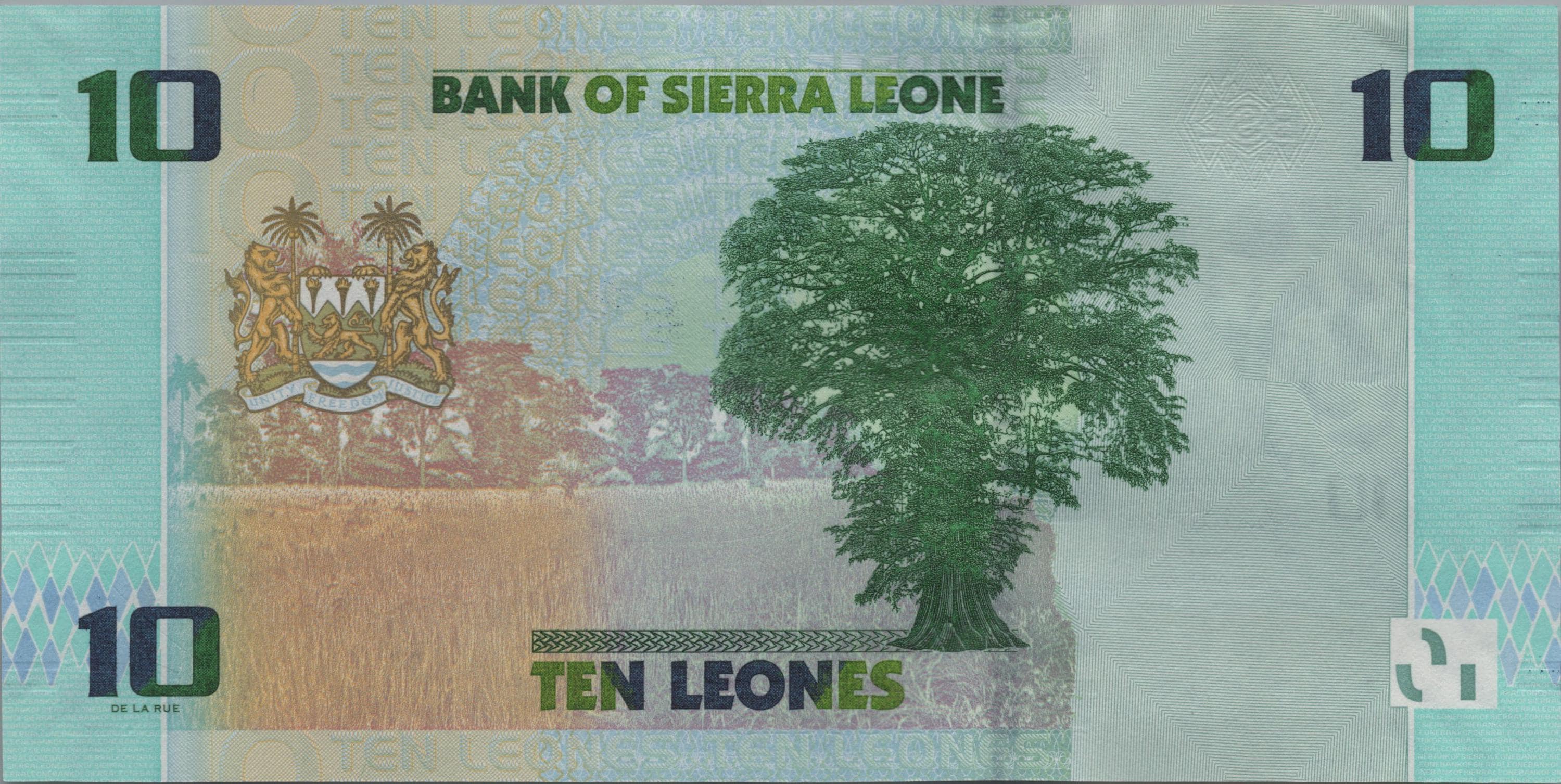Sierra Leone 10 New Leones, B132a, 2017, UNCIRCULATED; Features a Dove, Cotton Tree