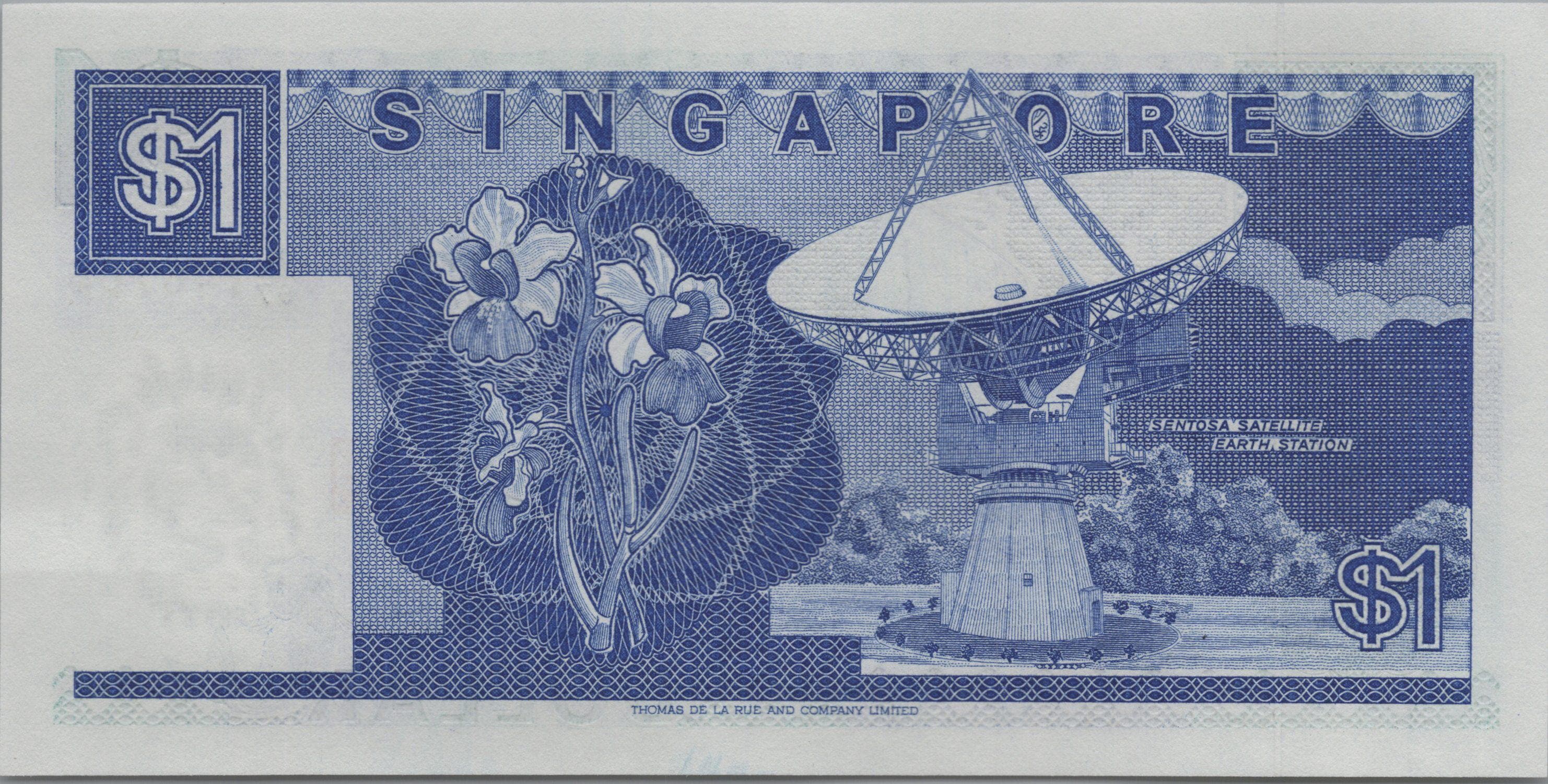 SINGAPORE 1 Dollar, P18a; UNCIRCULATED; 1987; features a Sailing Ship