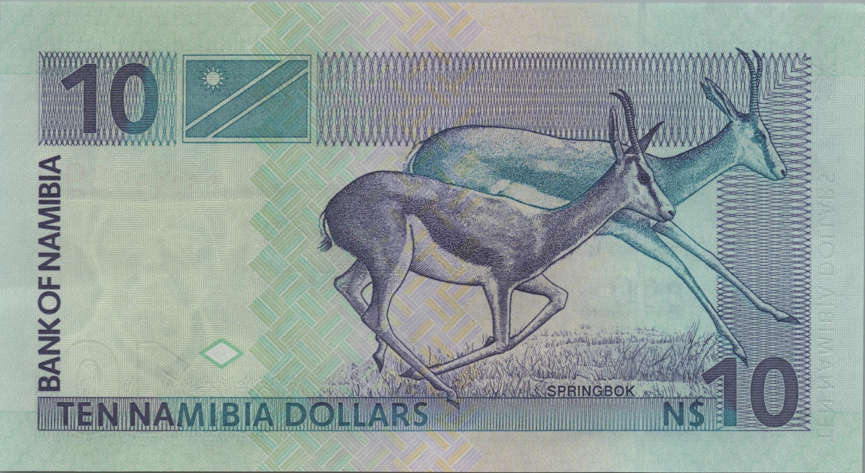 NAMIBIA 10 Dollars, P4c, 2001, UNCIRCULATED; Features Springbok Deer