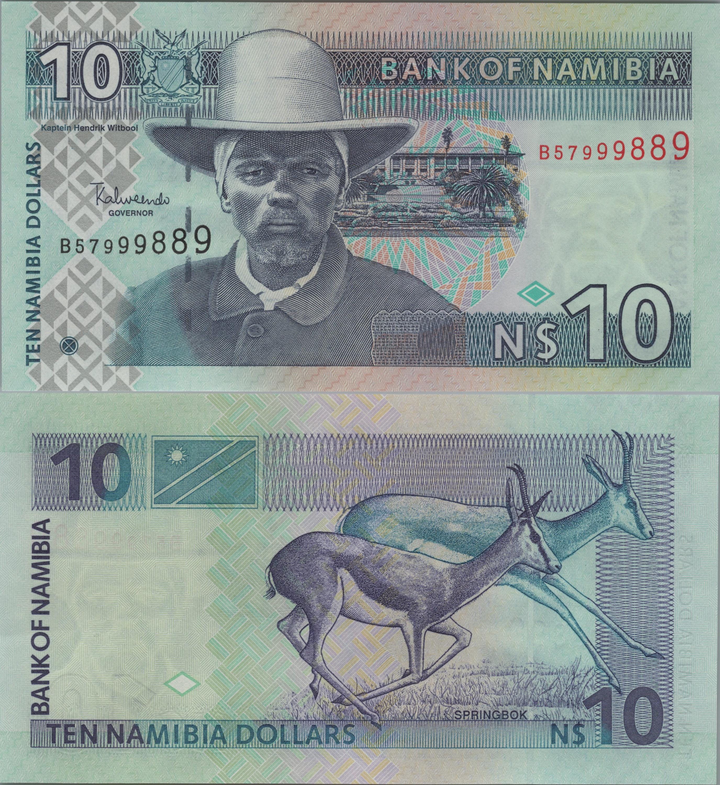 NAMIBIA 10 Dollars, P4c, 2001, UNCIRCULATED; Features Springbok Deer