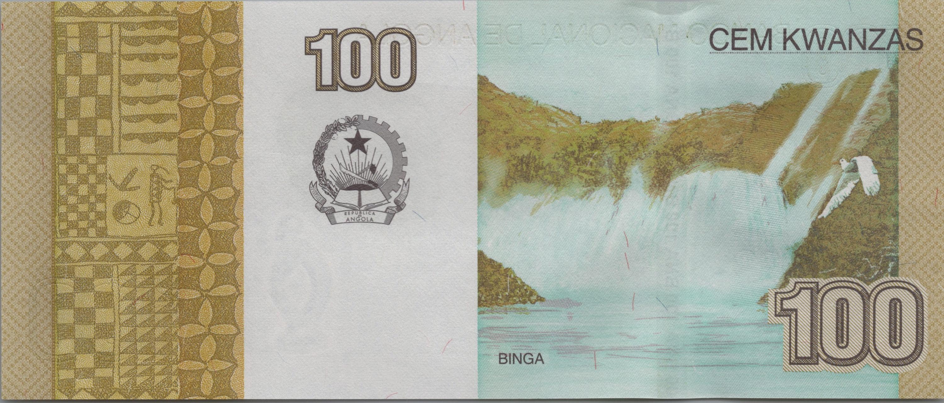 ANGOLA 100 Kwanzas, P153a, 2012, UNCIRCULATED; Features Binga Waterfall