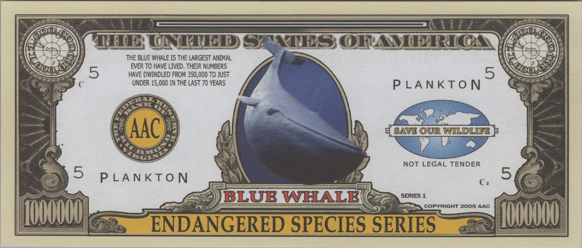 Blue Whale, Fantasy Million Note, Endangered Species Series