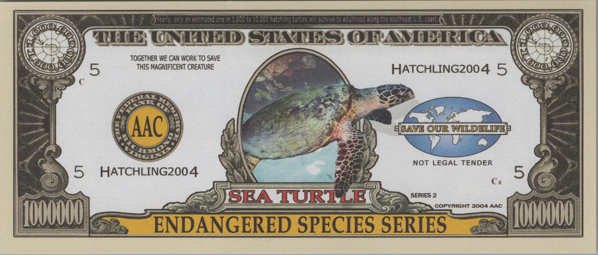 Sea Turtle, Fantasy Million Note, Endangered Species Series