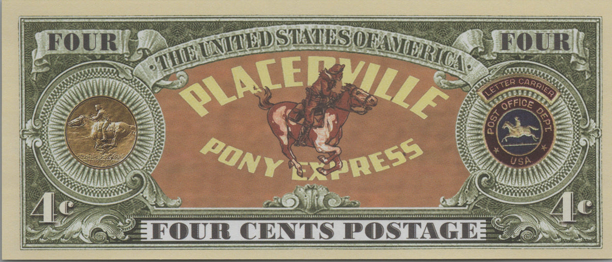 Pony Express, Four Cents, Fantasy Note; features James Buchanan