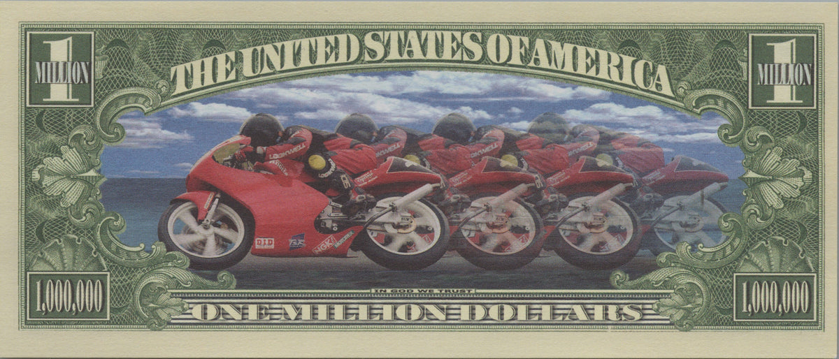 Road Warrior, Fantasy Million Note; features Racing Motorcycles