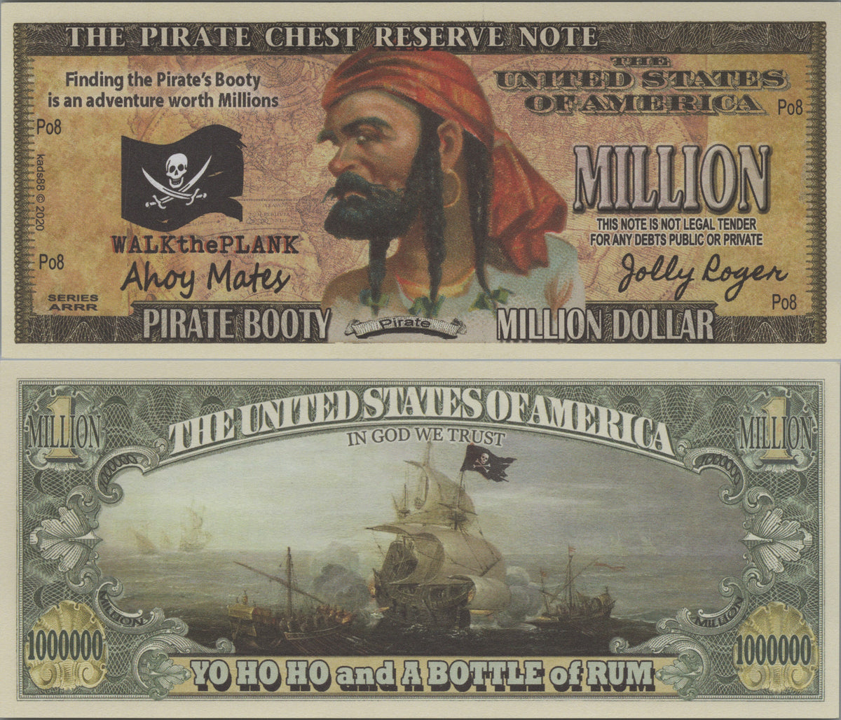 Pirate Booty Million, Fantasy Note; features Pirate and Sailing Ship