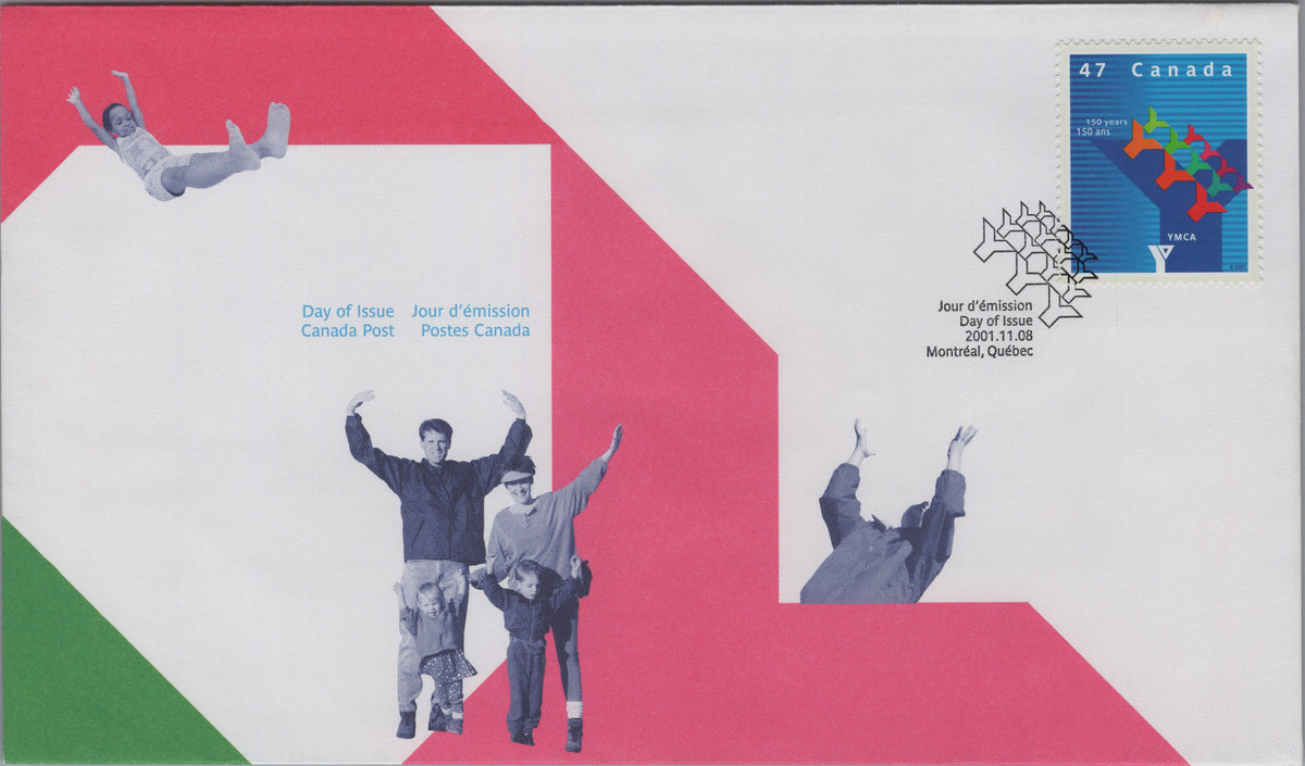 Canada 2001 First Day Cover, 47¢ YMCA 150th Anniversary, Scott 1925