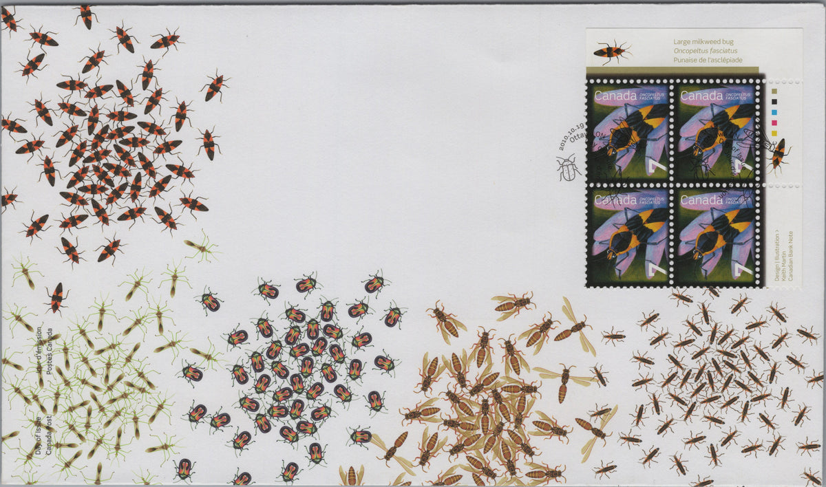 Canada 2010 Large Milkweed Bug upper-right inscription block First Day Cover, Scott 2408