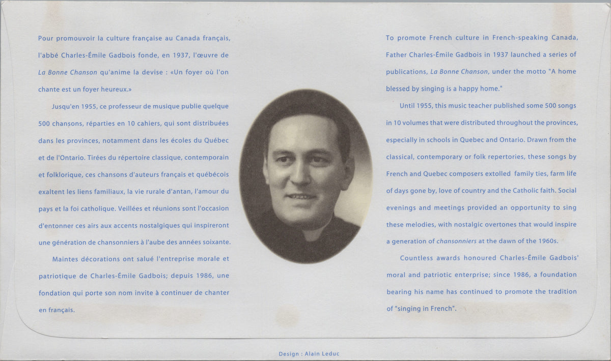 Reverse of Canada 1997 Charles-Émile Gadbois First Day Cover