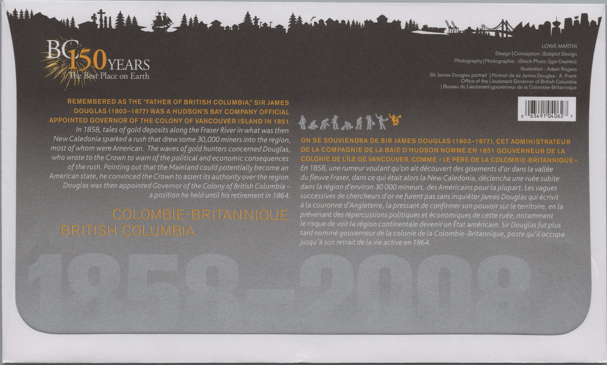Reverse of Canada 2008 British Columbia 150th Anniversary First Day Cover