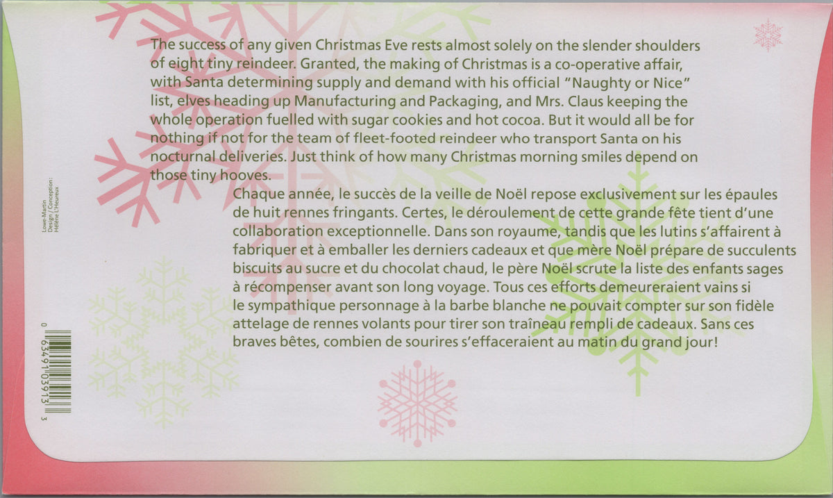 Reverse of Canada 2007 Christmas Reindeer First Day Cover