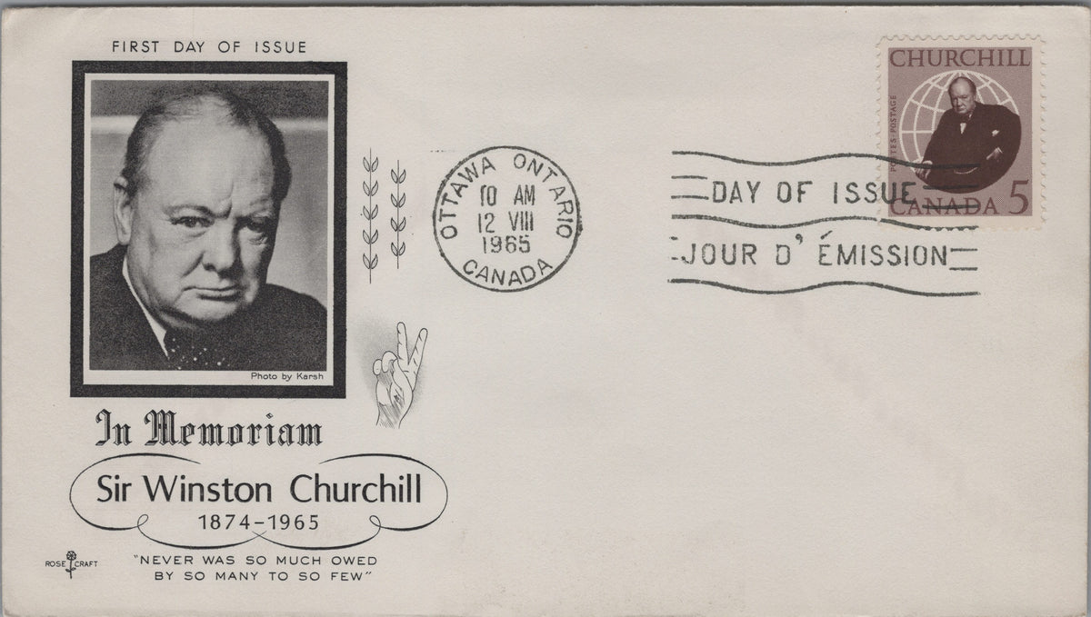 Canada 1965 Churchill Rose Craft memorial cover front, Ottawa cancellation