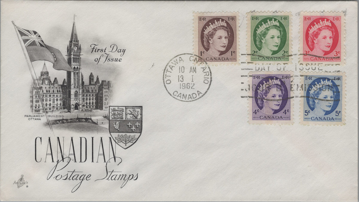 Canada 1962 Wilding five-stamp ArtCraft Parliament and Red Ensign cover, Ottawa